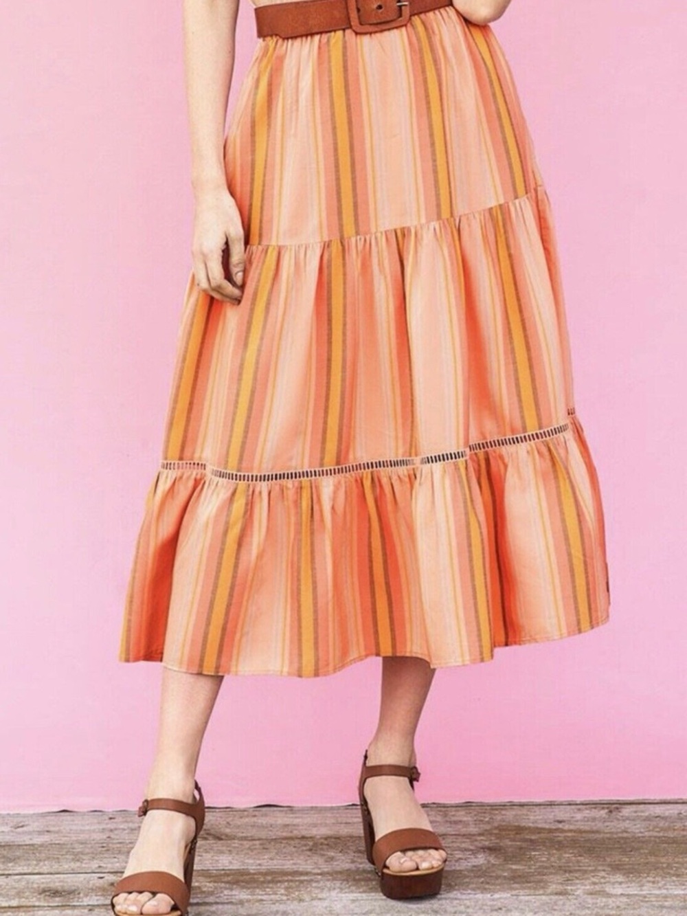 Matilda Jane Peach & Coral Striped Maxi Skirt Size Small NWT